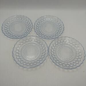 Vintage Anchor Hocking Ice Blue Glass Bubble Salad / Bread Plates 6.75” Set Of 4